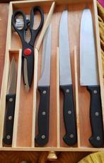 Koksmessen en keukenschaar in houten schuiflade snijplank, Nieuw, Ophalen of Verzenden