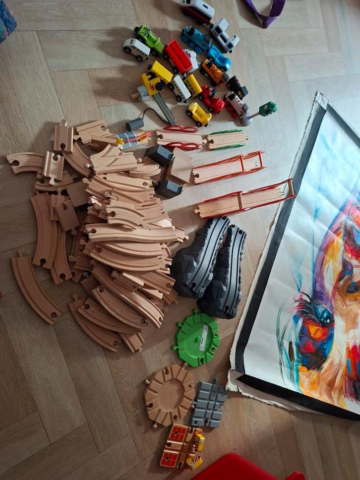Houten Treinbaan - Compleet!, Kinderen en Baby's, Speelgoed | Houten speelgoed, Gebruikt, Overige typen, Ophalen of Verzenden