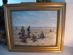 Kinderen spelend op het strand  Gesin., Antiek en Kunst, Kunst | Schilderijen | Klassiek, Ophalen of Verzenden