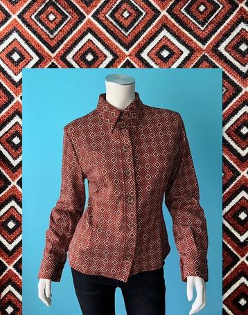 Vintage jaren 70 blouse bruin met print maat L beschikbaar voor biedingen