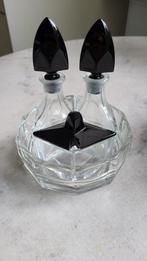 Art Deco set olie, azijn en mosterd, glas en zwartglas, Ophalen of Verzenden