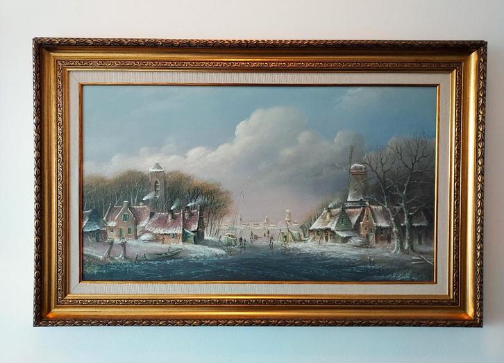 Thomas heesakkers -Winterlandschap, Antiek en Kunst, Kunst | Schilderijen | Klassiek, Ophalen of Verzenden