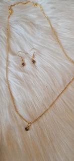 Handgemaakt Gouden Ketting & Oorbellen Set, Nieuw, Ophalen of Verzenden, Met edelsteen, Goud