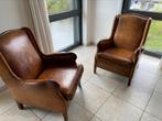 Klassiek leren fauteuils 2 stuks, Huis en Inrichting, Fauteuils, Gebruikt, Leer, Ophalen of Verzenden, 75 tot 100 cm