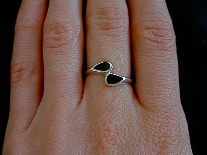 Zilveren 925 zilver ring met 2 maal ingelegde onyx maat 16.5, Sieraden, Tassen en Uiterlijk, Ringen, Nieuw, Dame, Kleiner dan 17