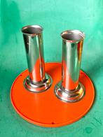 Vintage chrome chunky vazen stainless steel set van 2, Ophalen of Verzenden