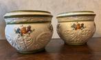 Vintage Italiaanse bloempotten set van 2, handbeschilderd, Ophalen, Zo goed als nieuw, Rond, Minder dan 25 cm