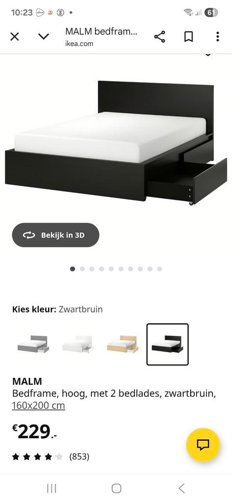 Ikea Malm bed 160x200, Huis en Inrichting, Slaapkamer | Bedden, Zo goed als nieuw, Tweepersoons, 160 cm, 200 cm, Hout, Zwart, Ophalen
