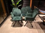 6x Groene Velvet Eetkamerstoelen Draaibaar zeer netjes., Huis en Inrichting, Stoelen, Ophalen, Overige kleuren, Zo goed als nieuw