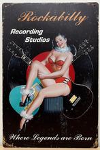 Rockabilly Recording Studio pinup reclamebord van metaal, Info@deconoord.nl, Deco Noord, Nieuw, Ophalen of Verzenden