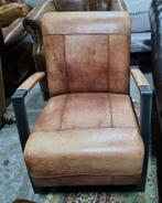 Industriële fauteuil leer + staal + GRATIS BEZORGING, Huis en Inrichting, Fauteuils, ., Vintage, 75 tot 100 cm, Ophalen of Verzenden