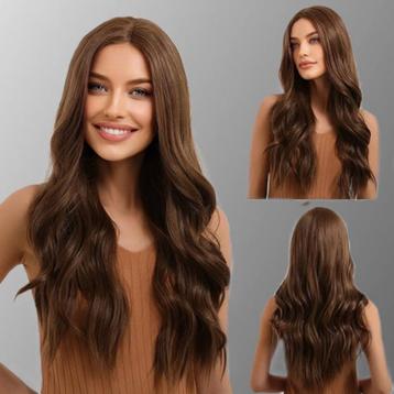 Lace pruik lang bruin haar met slagen zonder pony  beschikbaar voor biedingen