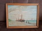Schilderij vissersbootjes op het strand, Antiek en Kunst, Kunst | Schilderijen | Klassiek, Ophalen of Verzenden
