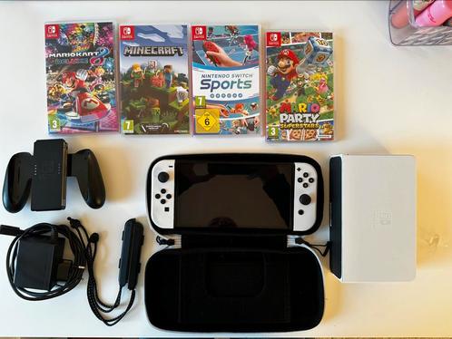 Nintendo switch oled + 4 games, Spelcomputers en Games, Spelcomputers | Nintendo Switch, Zo goed als nieuw, Switch OLED, Ophalen