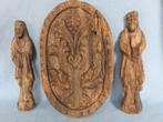 Antieke beelden en paneel in hout, Antiek en Kunst, Curiosa en Brocante, Ophalen of Verzenden