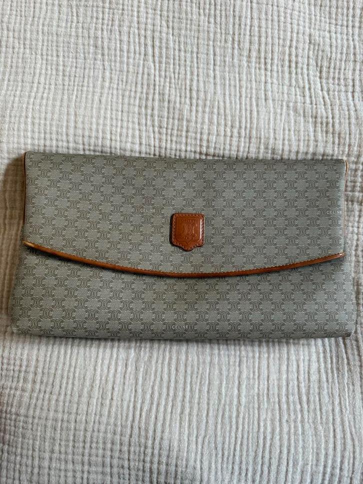 Vintage Celine Clutch, Sieraden, Tassen en Uiterlijk, Tassen | Damestassen, Gebruikt, Avondtasje, Beige, Ophalen