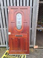 Houten buitendeur met glas in lood, Doe-het-zelf en Verbouw, Deuren en Horren, Gebruikt, 80 tot 100 cm, Binnendeur, Ophalen of Verzenden