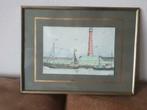 Tekening vuurtoren IJmuiden vissersboot adri, Antiek en Kunst, Ophalen