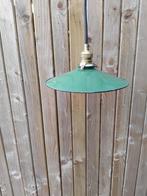 Groen emaille hanglamp,  met koperen fitting, 50 tot 75 cm, Ophalen of Verzenden, Metaal, Vintage,  antiek