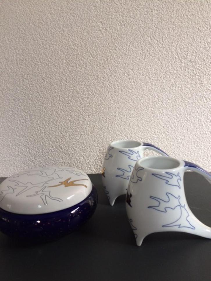 SET bekers+bonbonschaal Arti Hove Delft Corrie Ammerlaan, Antiek en Kunst, Antiek | Keramiek en Aardewerk, Ophalen of Verzenden