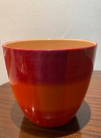 Scheurich Oranje-rood-fuchsia gestreepte/geruite bloempot, Ophalen, Gebruikt, Aardewerk of Porselein, Minder dan 50 cm