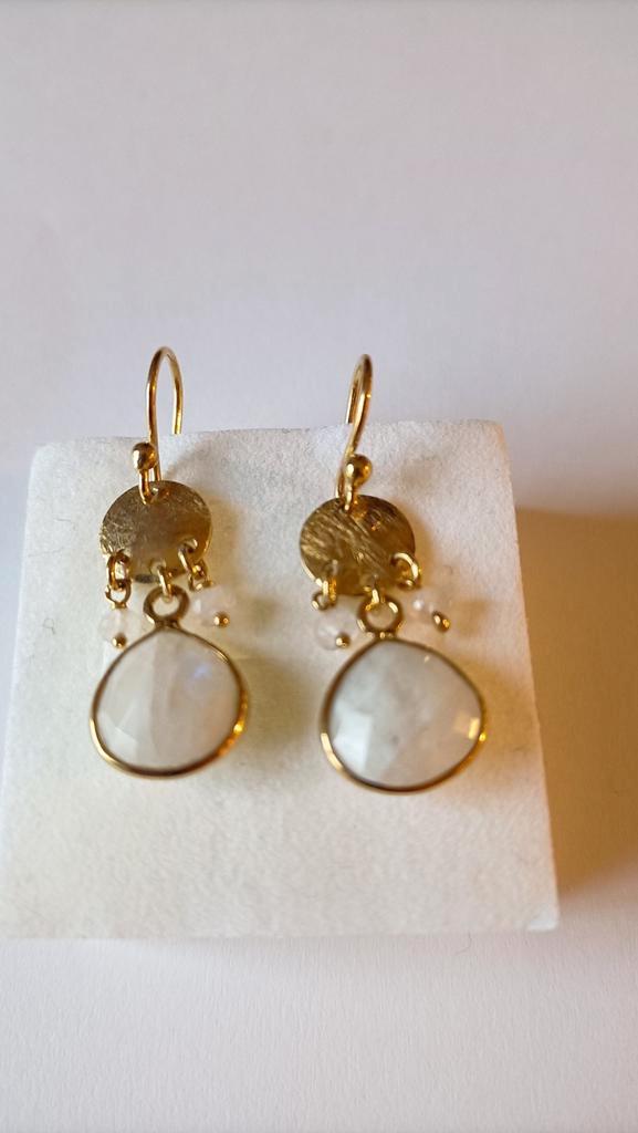 Fraaie zilver vergulde oorbellen Maansteen, Sieraden, Tassen en Uiterlijk, Oorbellen, Nieuw, Hangers, Zilver, Goud, Met edelsteen