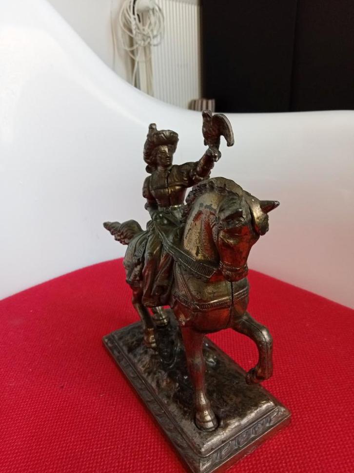 Antiek Bronzen Beeld: Vrouw te Paard met Valk, Antiek en Kunst, Kunst | Beelden en Houtsnijwerken, Ophalen of Verzenden