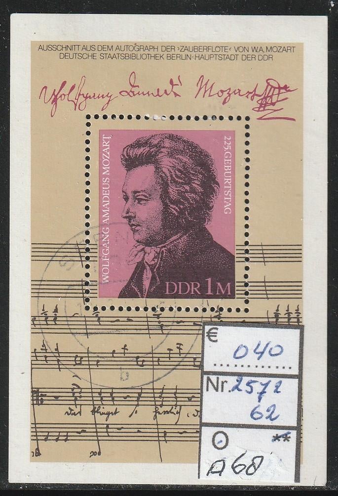 DDR Mozart Blok 62 Michel 2572 Nr.A68g, Verzenden, DDR, Gestempeld