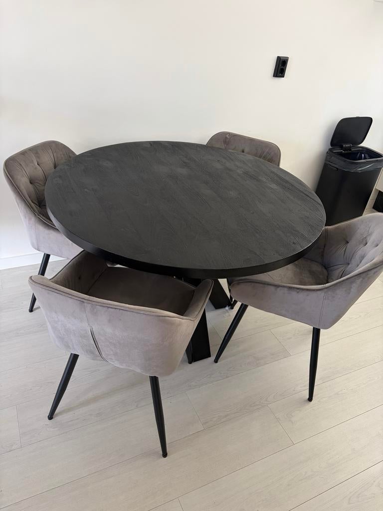 Mangohouten eettafel rond 130 cm, Huis en Inrichting, Tafels | Eettafels, Ophalen, Gebruikt, 100 tot 150 cm, Rond