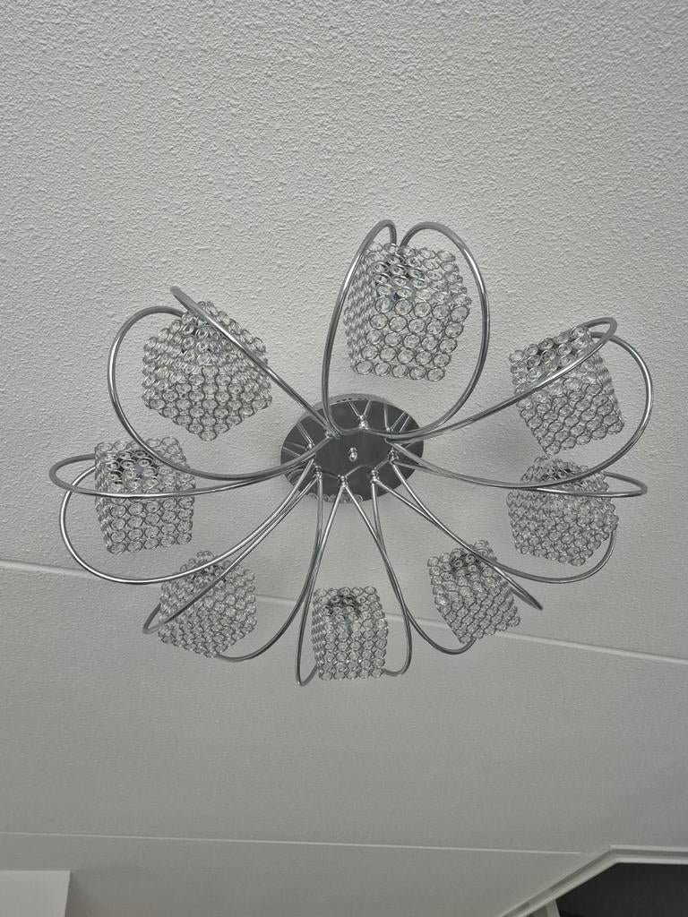 3-delige lampenset met kristallen steentjes, Ophalen of Verzenden, Gebruikt, Glas, Modern, Glamour, Kristal