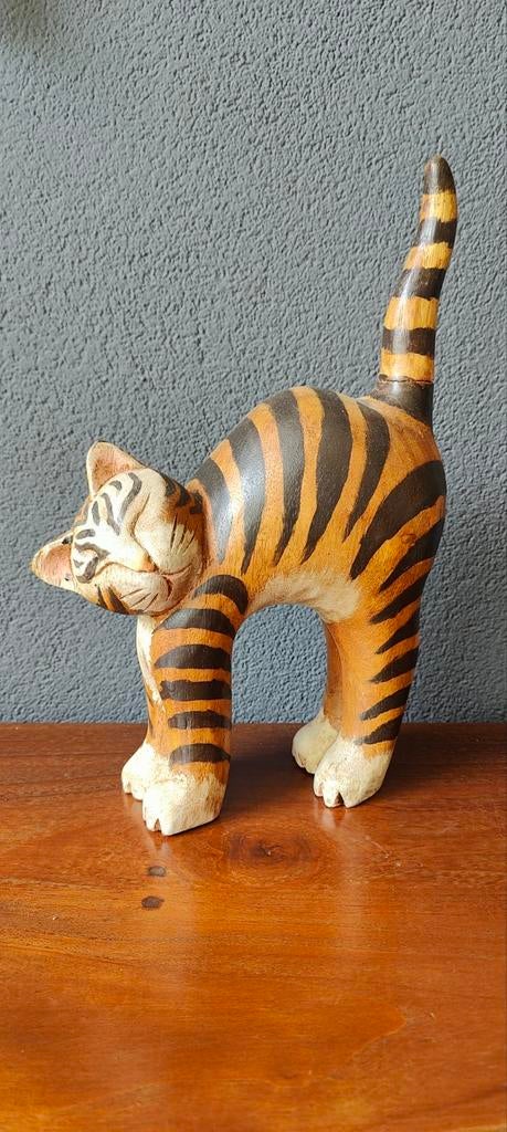 Massief houten kat - boekenstandaard / decoratie, Gebruikt, Meerkleurig, Ophalen of Verzenden, Vintage