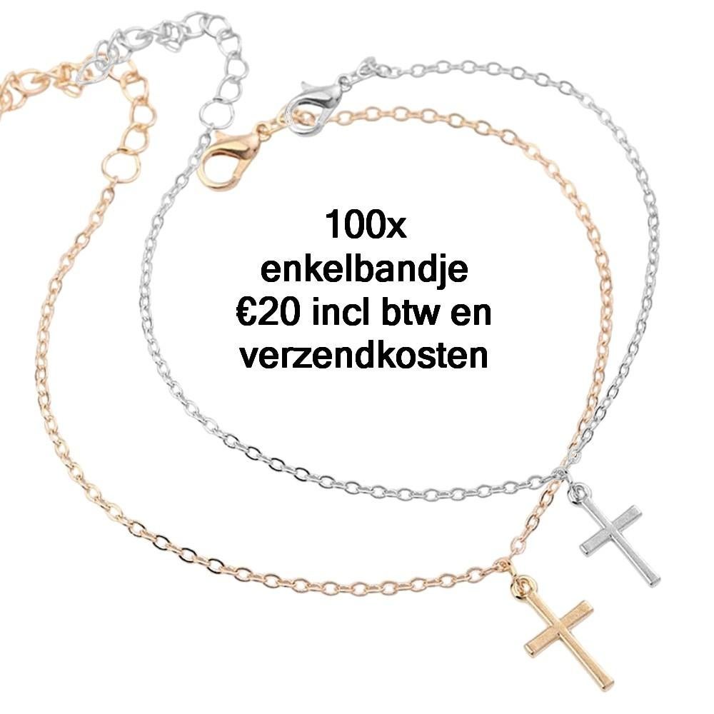 100x Enkelbandje Kruis Partijhandel Markthandel Restpartij, Ambachtsweg 21, Nieuw, Ophalen of Verzenden, Info@fakobijoux.nl