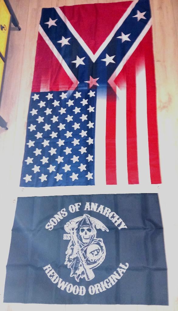 Amerikaanse, Nederlandse en Sons of Anarchy vlaggen, Ophalen of Verzenden, Nieuw