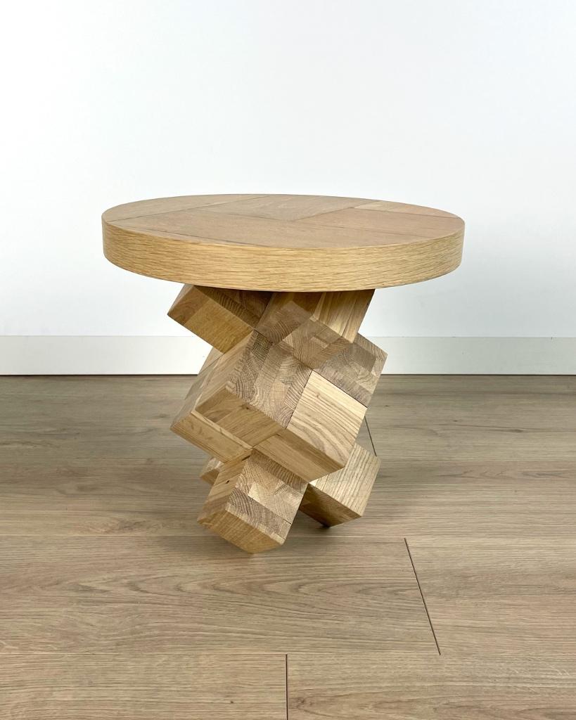Unieke upcycled bijzettafel / plantentafel / pedestal, Ophalen, Minder dan 45 cm, Minder dan 55 cm, Rond