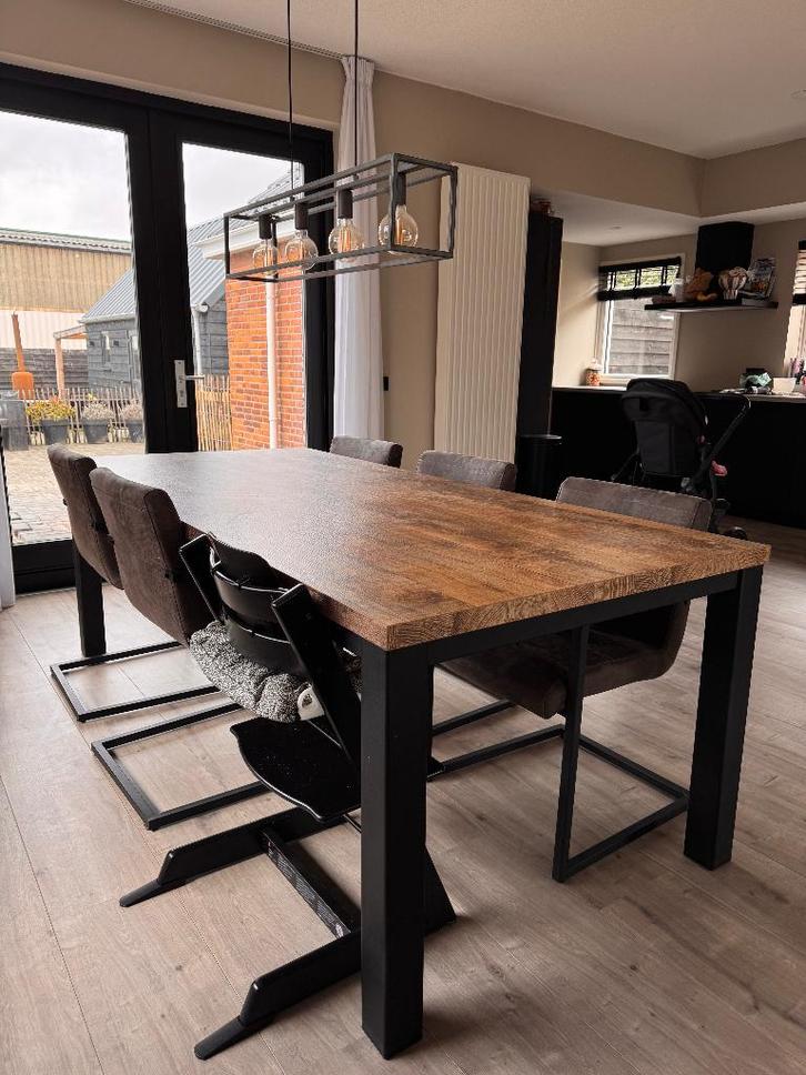 Eettafel met 6 stoelen, Huis en Inrichting, Tafels | Eettafels, Gebruikt, 50 tot 100 cm, 200 cm of meer, Vijf personen of meer