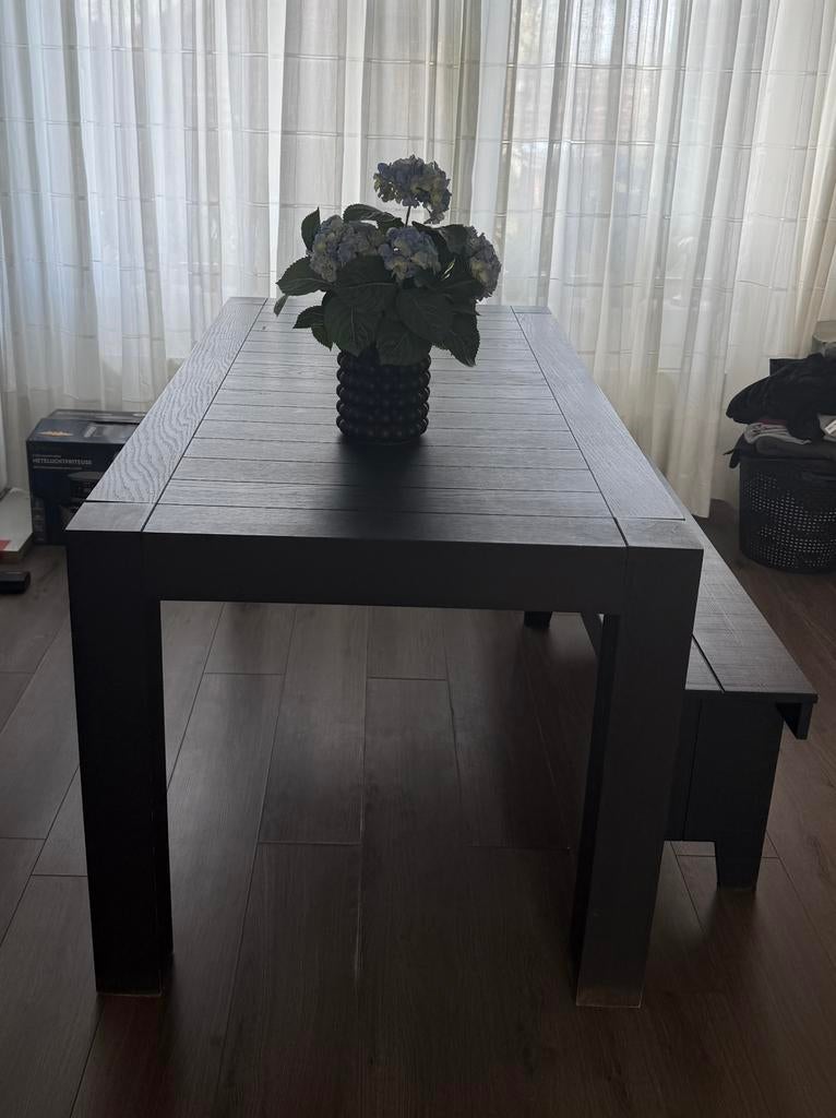 Tafel 1.60x85 en Woood bankje, Ophalen, Gebruikt, 4 tot 6 stoelen