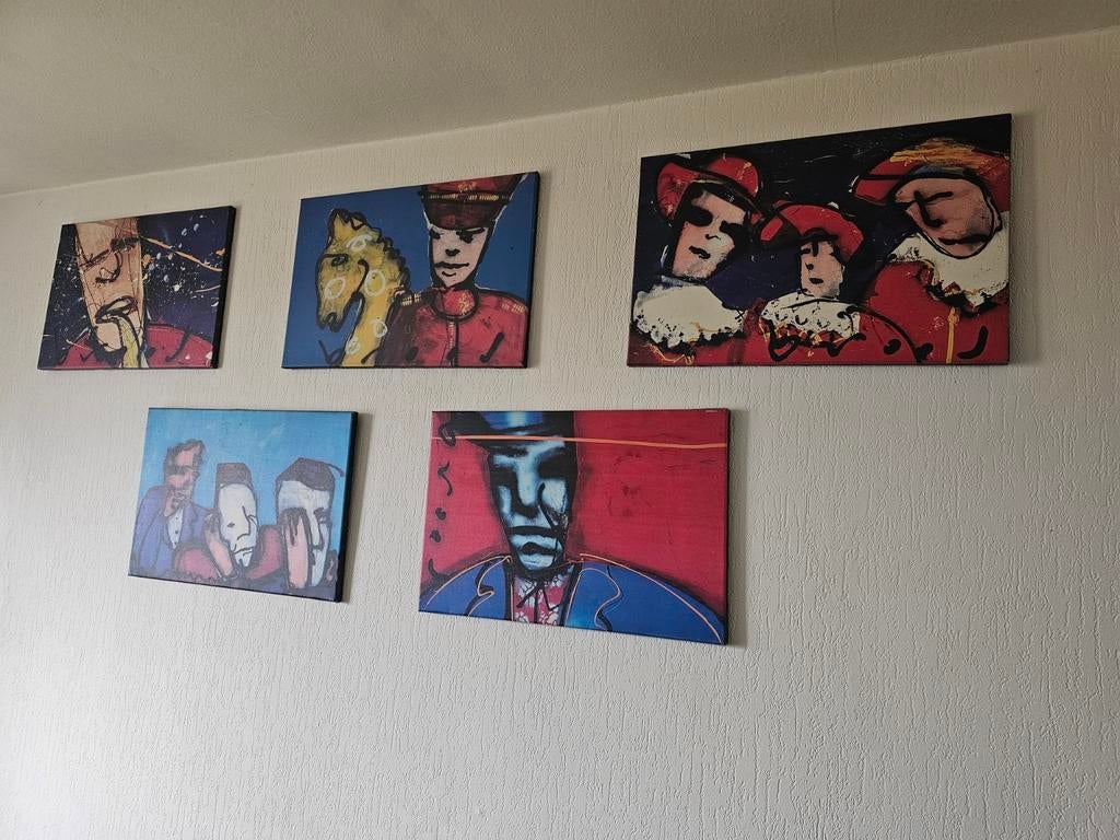 Serie van 5 Schilderijen in stijl van Herman Brood, Antiek en Kunst, Kunst | Schilderijen | Modern, Ophalen of Verzenden