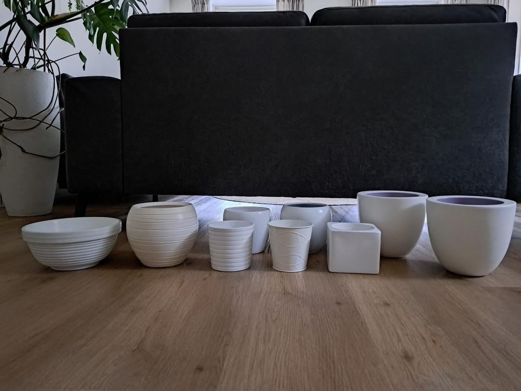 Partij pakket witte bloempotten wit, Binnen, Ophalen of Verzenden, Zo goed als nieuw, Overige vormen