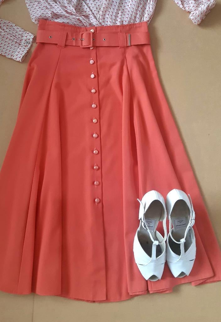 Vintage oranje midi rok, S, Koningsdag, Oranje, Ophalen of Verzenden, Maat 34 (XS) of kleiner, Gedragen