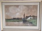 Schilderij Jacob Favier Zeilbootje bij dorp, Antiek en Kunst, Ophalen