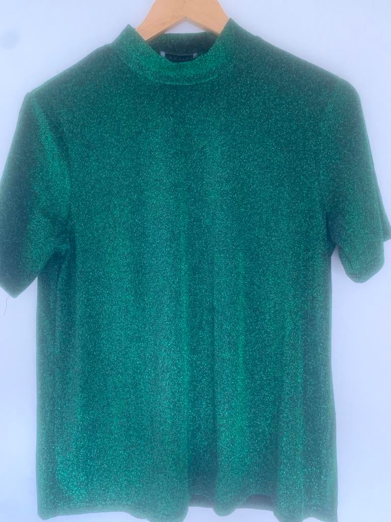 Loavies Groene Glitter Top met Korte Mouwen, Maat 42/44 (L), Ophalen of Verzenden, Zo goed als nieuw, Korte mouw