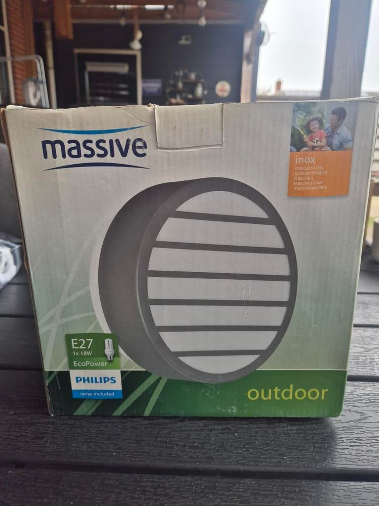 Massive Philips buitenlamp E27 1x18W EcoPower, Overige materialen, Minder dan 50 watt, Wandlamp, Nieuw