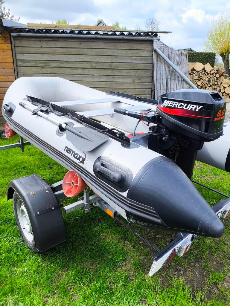 Nemaxx Rubberboot 330m met Mercury 8pk 2takt, Watersport en Boten, Airdeck, Gebruikt, Benzine, Minder dan 70 pk