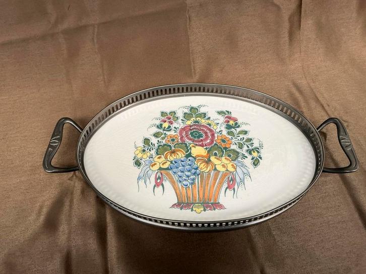 Vintage Tinnen Dienblad met Delfts Blauw.WD-026, Antiek en Kunst, Antiek | Schalen, Ophalen of Verzenden