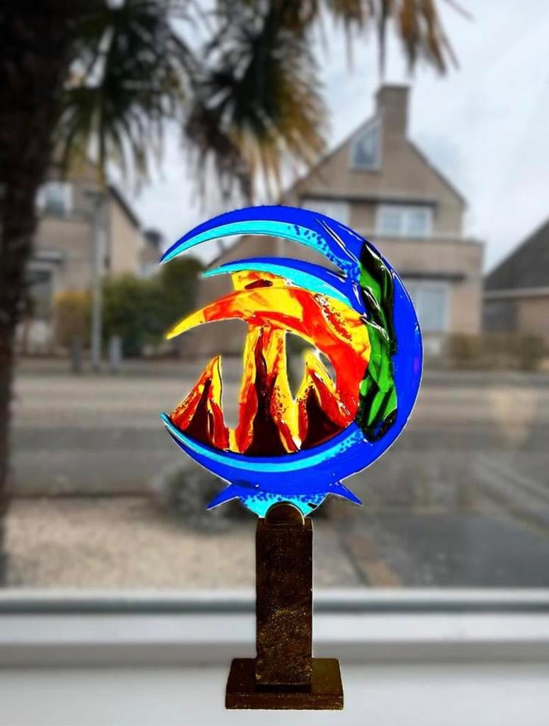 Glasfusie, glaskunst, brandend blauw, Ophalen