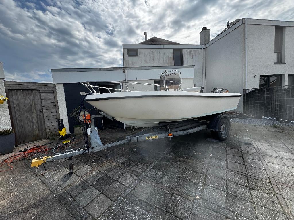 Consoleboot 485cm x185cm compleet met trailer en Suzuki DF15, Watersport en Boten, Vis- en Consoleboten, Gebruikt, 10 tot 30 pk