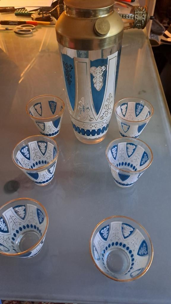 Vintage cocktailshaker met 6 glaasjes, Antiek en Kunst, Ophalen of Verzenden