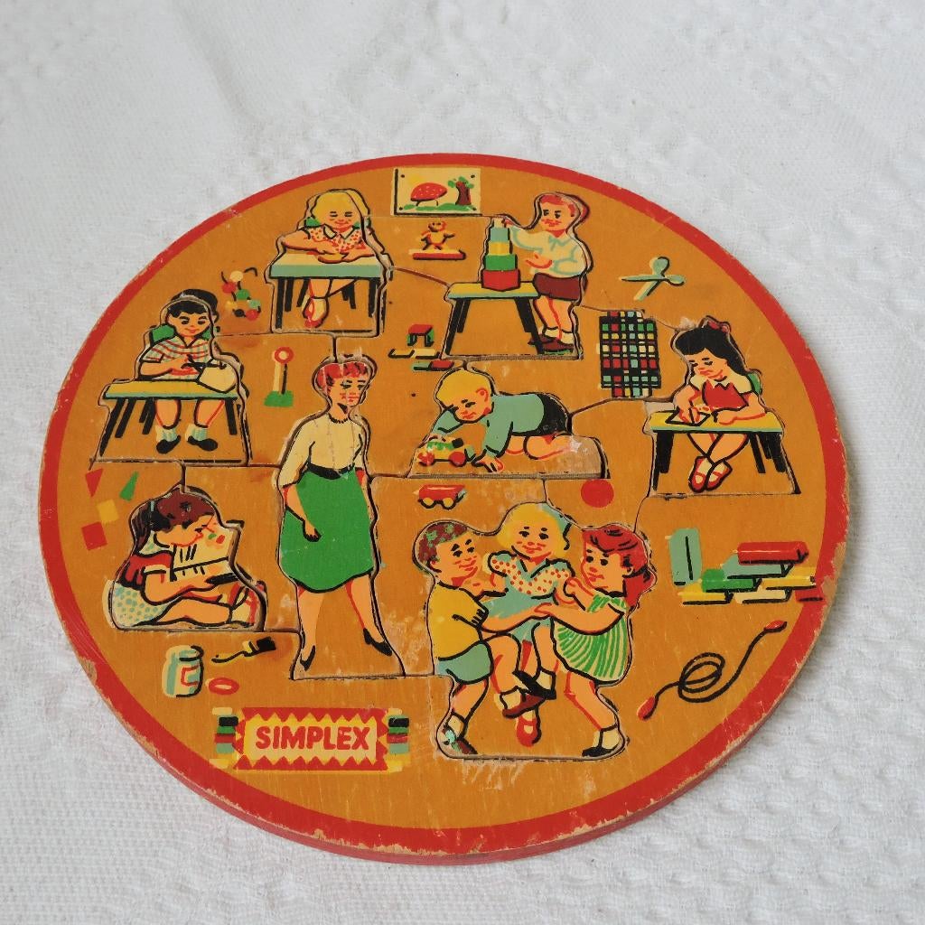 Vintage houten puzzel van Simplex retro speelgoed klas '50, Ophalen of Verzenden, Gebruikt