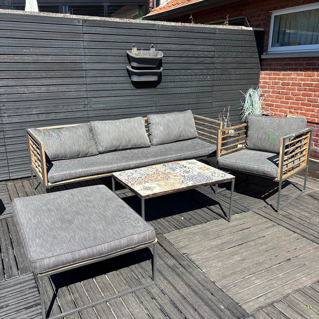 Loungeset met bank, stoel en salontafel, Tuin en Terras, Tuinsets en Loungesets, Ophalen, 4 zitplaatsen, Gebruikt, Loungeset