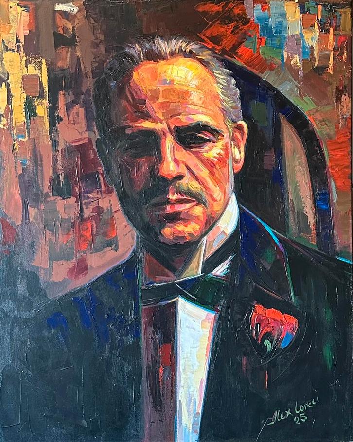Alex L- The Godfather- Marlon Brando- Handgeschilderd (100%), Antiek en Kunst, Kunst | Schilderijen | Modern, Ophalen of Verzenden
